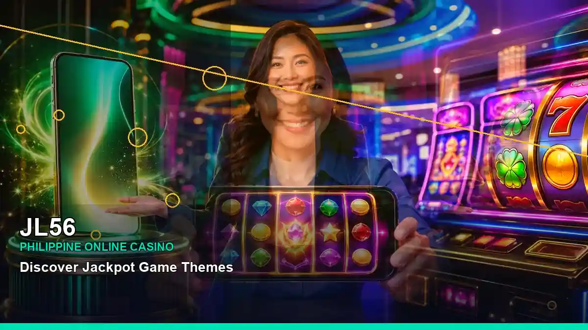 JL56 gold jackpot slot games featuring an adult Filipina casino host with a right close-up composition — view 2