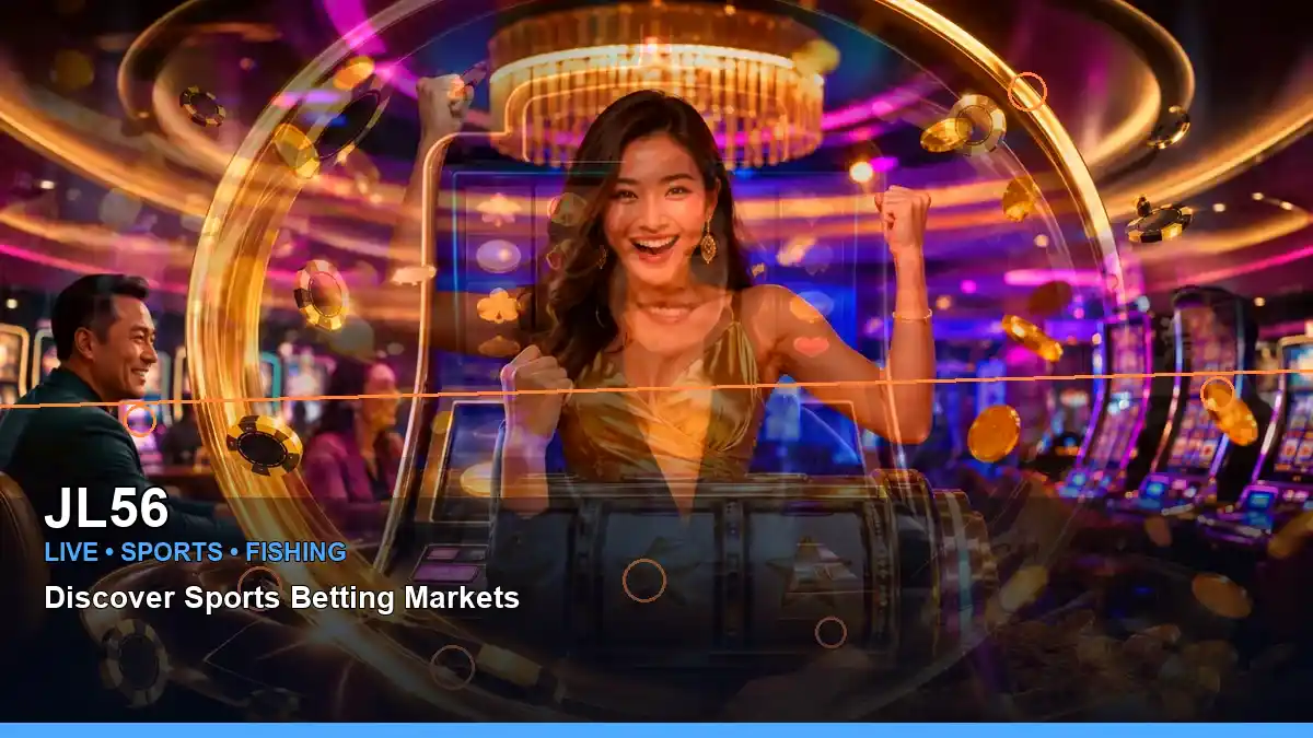 JL56 casino cashback rewards featuring an adult Filipina casino host with a centered composition